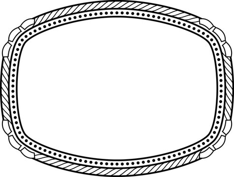 Vintage western belt buckle frame vector illustration, decorative line art border.