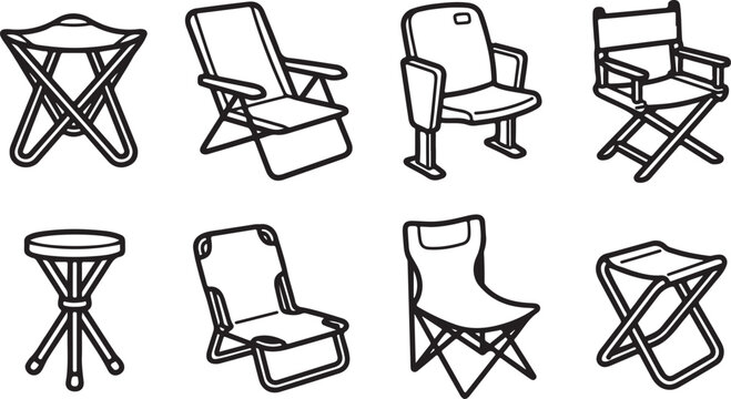 Vector illustration of eight different bar stool designs and chairs Vector