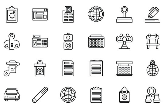 Abstract icons representing business, technology, and office work on grid
