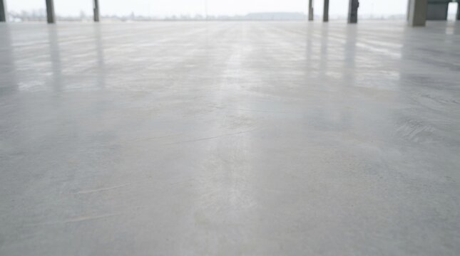 Smooth unbroken concrete floor stretching into the distance, a minimalist industrial background.
