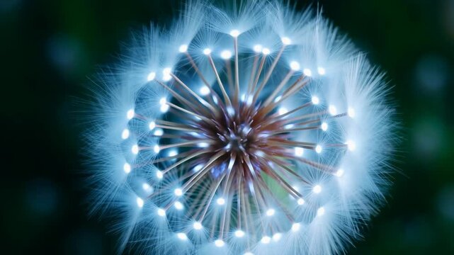 Dandelion seed head macro photo with soft fluffy parallax bokeh background for nature, outdoors, and spring themes