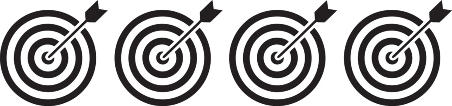target focus arrow and archery target icon set with modern flat vector symbols for goals, achievement, accuracy, and strategic planning design projects.