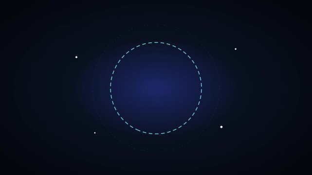 Blue glowing circles with small particles in dark space seamless loop