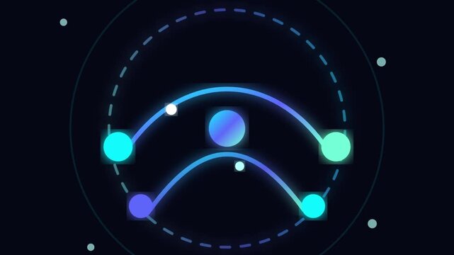 Abstract glowing orbs in cyclical motion with futuristic blue and teal gradients
