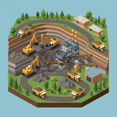 Naklejka premium Industrial mining site with heavy machinery.