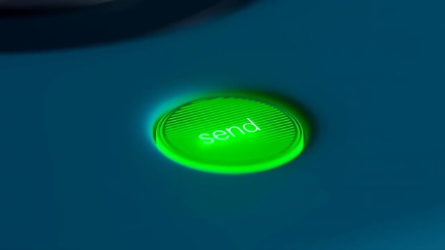 Button glowing green with send text on a blue background featuring interface, digital, technology with modern and futuristic elements for user