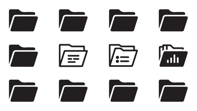 Simple folder icons with chart and list details for statistics and administrative organizing.