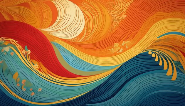 abstract background for asian american and pacific islander heritage month in tropical and asian colors and waves