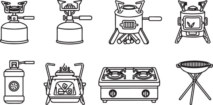 Vector icons of vintage steam locomotives and railway vehicles Vector
