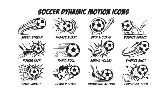 Soccer Dynamic Motion Icons Set in Comic Style