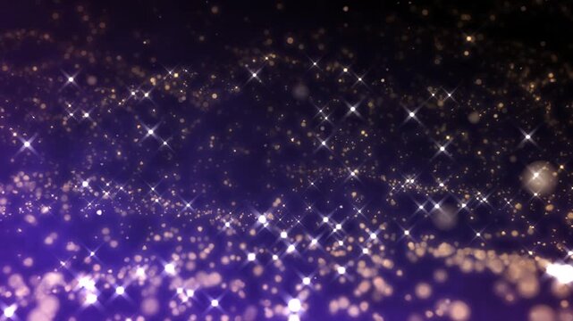 Golden glitter particles dust powder shining stars abstract blue background
