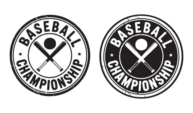 Baseball championship round emblem set with crossed bats and ball