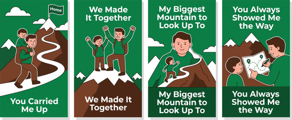 Fototapeta premium Illustrations celebrating teamwork, mentorship, and shared achievements with a mountain climbing theme and motivational messages