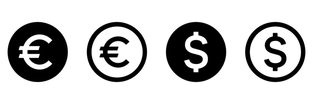 Dollar Euro Icon Set, Bank Coin Cash Pay Vector with Transparent Background