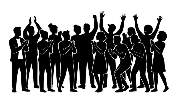 Diverse People Applauding Black Silhouette Vector for Community and