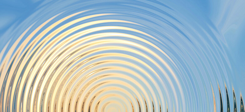 Golden Water Ripple Background with Blue Sky Reflection, Abstract Radial Liquid Surface Texture.water ripples, liquid texture, abstract background, golden reflection, blue surface, radial waves