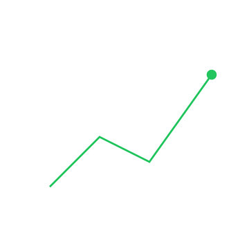 A 3D business financial graph chart illustration on a white background shows data sales progress and profit market success with a green up arrow signaling growth and a red down arrow for money concept
