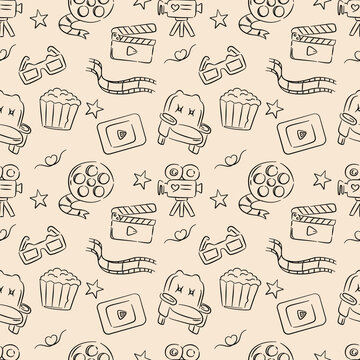 movie cinema film pattern handdrawn background wallpaper beige