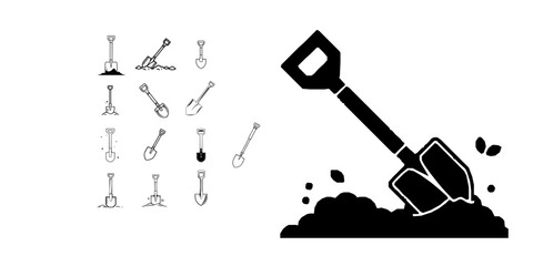 simple shovel outline icon with minimal tool shape for gardening and construction design white background vector pack © PRO_ED
