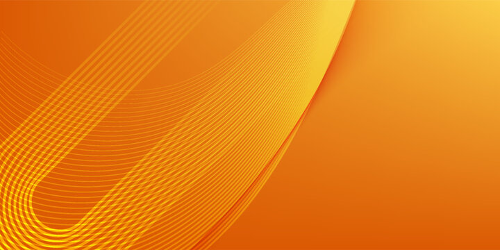 Modern abstract poster template with minimalist geometric shapes and linear stripes. Vibrant orange and yellow gradient background for trendy corporate cover.