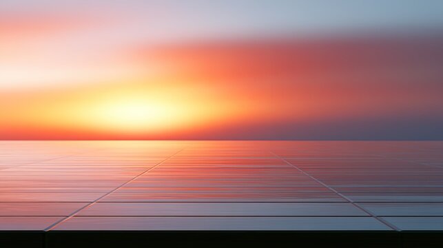 Reflective surface mirrors a vibrant, hazy sunset with gradient colors