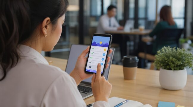 Employee using microlearning app on smartphone