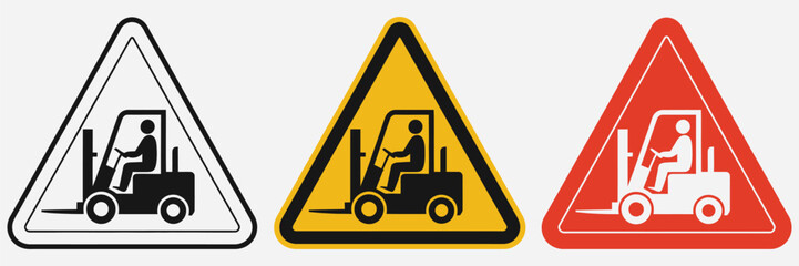 forklift safety signs vector set featuring attention symbols, industrial danger warnings and warehouse hazard templates, workplace security signage collection, caution transport equipment icons illust © MD FARIDUL