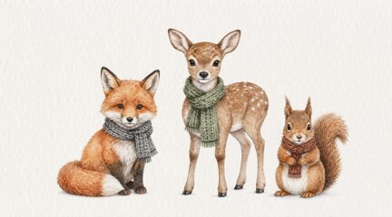 Naklejka premium Watercolor winter woodland animal illustrations