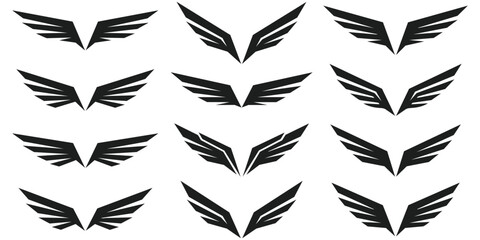 Abstract Wing Logo Icon Set Black and White Modern Eagle Feather Symbol Vector Illustration Collection Isolated On Transparent Background © Willaim Nick