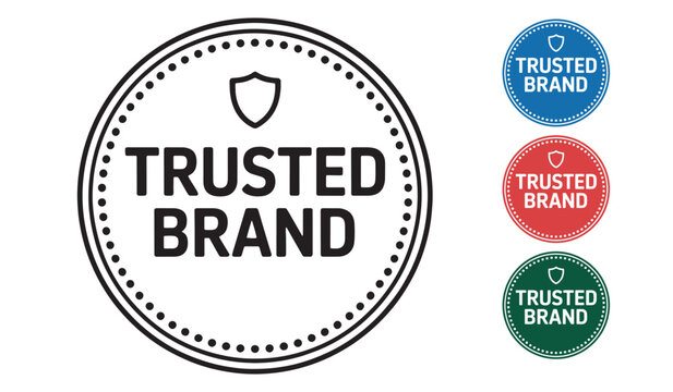 Trusted brand round badges with shield icon set vector illustration