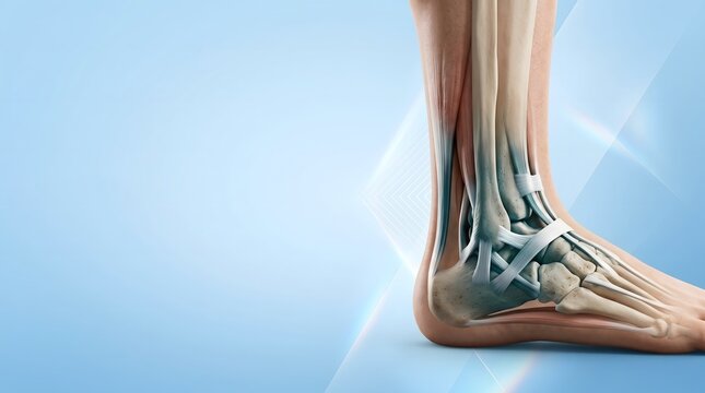 Detailed Human Ankle Anatomy Illustration Showing Ligaments, Tendons and Bone Structure Medical Banner