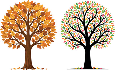 Fototapeta premium Autumn and Colorful Tree Icon Set Vector Illustration with Seasonal Fall Leaves Design