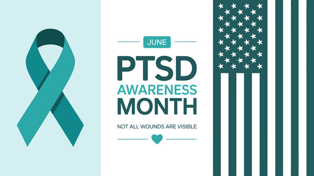 PTSD awareness month June American flag teal ribbon mental health campaign