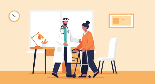 Doctor helping a disabled woman.