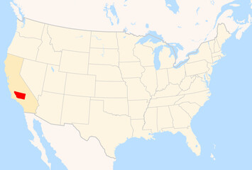 Fototapeta premium Locator Map of the County Kern (California, US) showing the Contiguous United States with the highlighted County