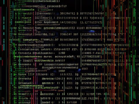 Glowing code on a dark background with colorful lines.