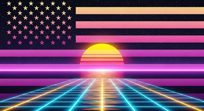 American independence day retro wave flag patriotic 4th of july synthwave design