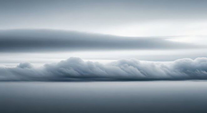 Thick, heavy layers of gray atmosphere dominate the horizon, indicating cold weather and an approaching storm front or overcast conditions, uniform, dense, stratocumulus