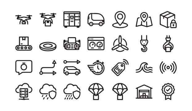Set of logistics and delivery line icons with logistics delivery transport