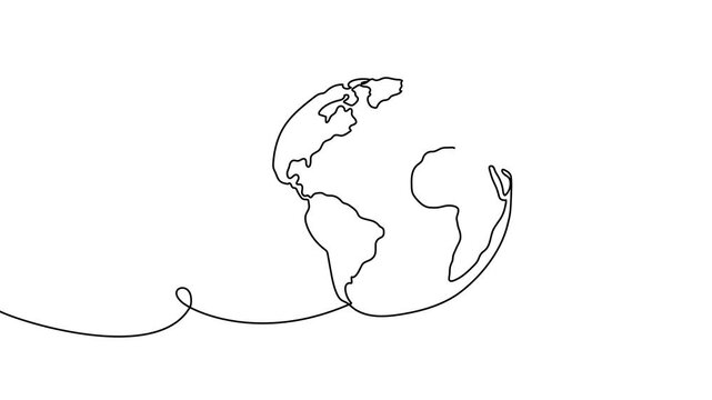 Continuous one line globe earth art world sustainable education outline. Earth globe tree science leaf environment drawing health book illustration planet doodle history student day school college big