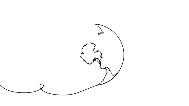 Continuous one line globe earth art world sustainable education outline. Earth globe tree science leaf environment drawing health book illustration planet doodle history student day school college big