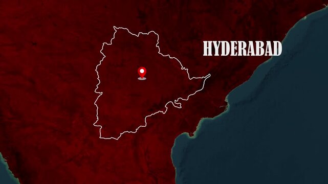 Hyderabad map animation on India map with cinematic zoom transition and glowing location marker effect