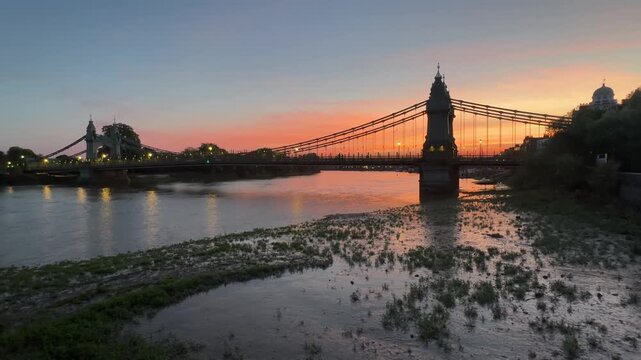 A view of Hammersmith Bridge at sunset, London, United Kingdom
