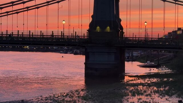 A view of Hammersmith Bridge at sunset, London, United Kingdom