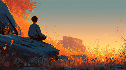 Obraz premium Relaxing meditation practice in nature helping build focus peace and emotional wellbeing