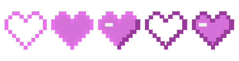 Fototapeta premium pink pixel art hearts icons. Vector 8-bit retro game graphic design