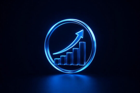 Glowing Blue Bar Chart with Rising Arrow Business Growth Finance Icon