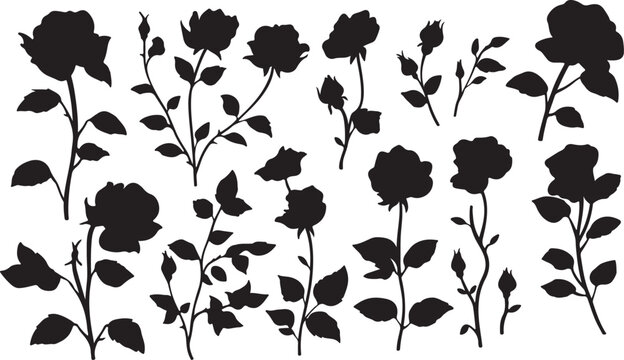 Seamless black floral vector pattern with roses leaves and vintage spring garden design