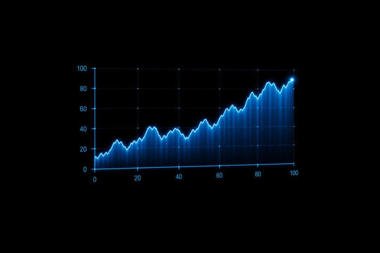 Neon Blue Glowing Line Chart Upward Trend on Black
