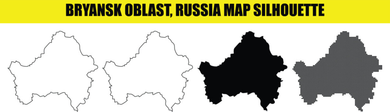 Bryansk oblast russia map silhouette, vector illustration of bryansk map. outline, solid, and halftone maps.